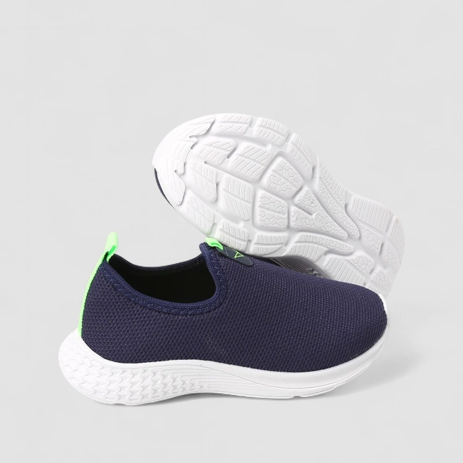 Tênis Infantil Vertus Jogging Logo Pespontos Tecido Neon & Marinho