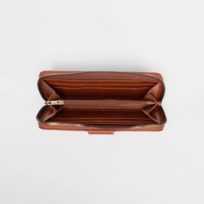 Carteira Grande STZ Matelassê Bolso Externo Caramelo