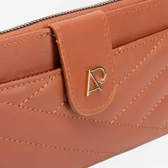 Carteira Grande STZ Matelassê Bolso Externo Caramelo