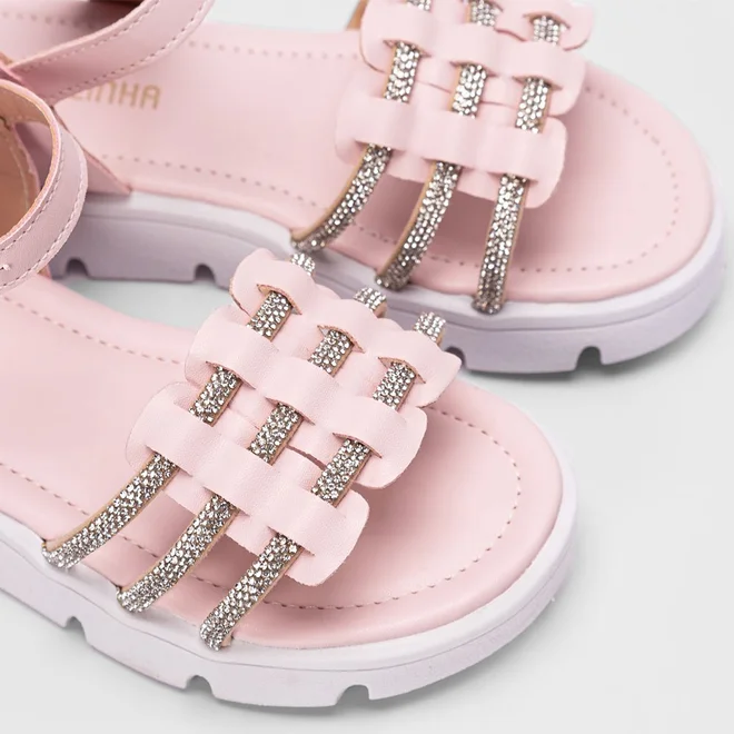Sandália Infantil Gabrielinha Tira Tripla Strass Rosa