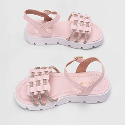 Sandália Infantil Gabrielinha Tira Tripla Strass Rosa