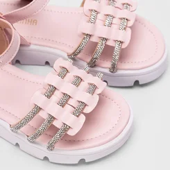 Sandália Infantil Gabrielinha Tira Tripla Strass Rosa