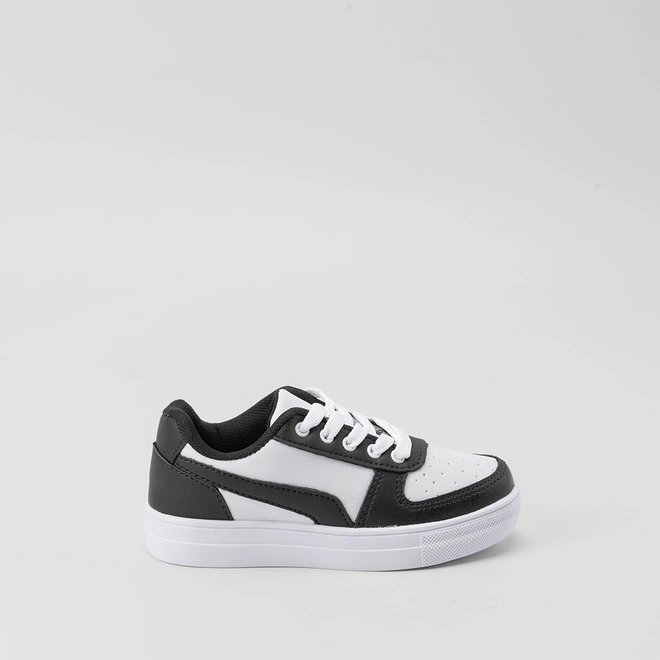 Tênis Infantil Vertus Casual Detalhe Recortes Perfuros Branco & Preto