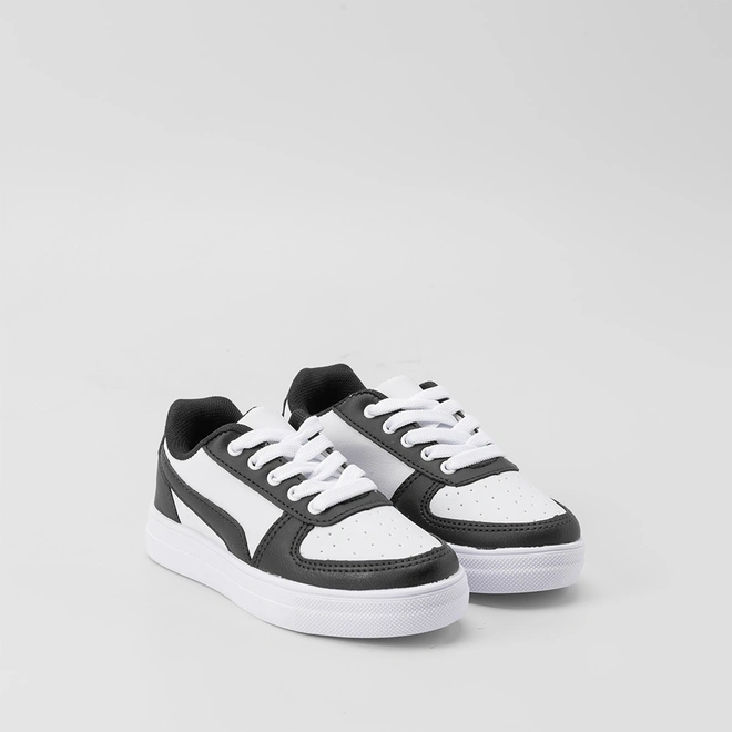Tênis Infantil Vertus Casual Detalhe Recortes Perfuros Branco & Preto