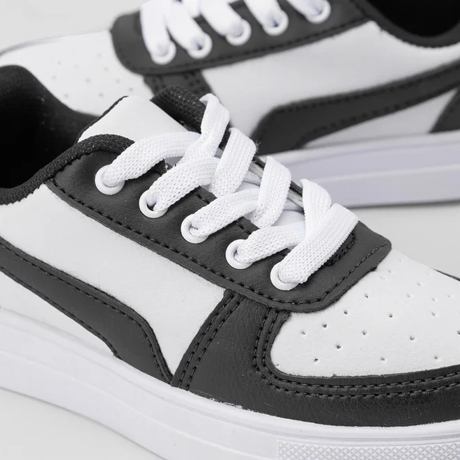 Tênis Infantil Vertus Casual Detalhe Recortes Perfuros Branco & Preto