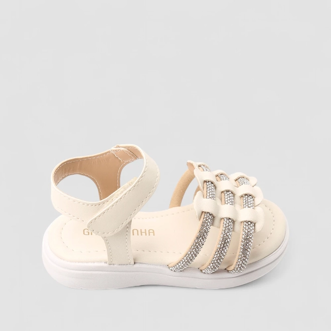 Sandália Infantil Gabrielinha Bebê Tira Tripla Strass Off-White