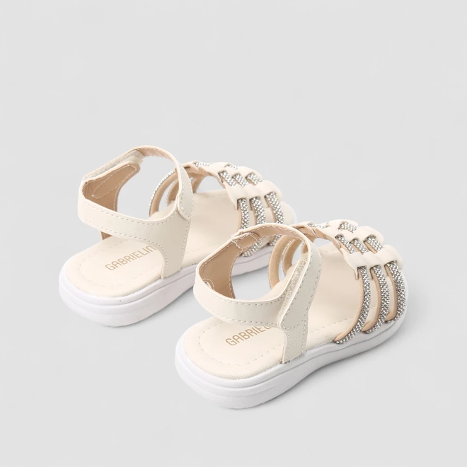 Sandália Infantil Gabrielinha Bebê Tira Tripla Strass Off-White