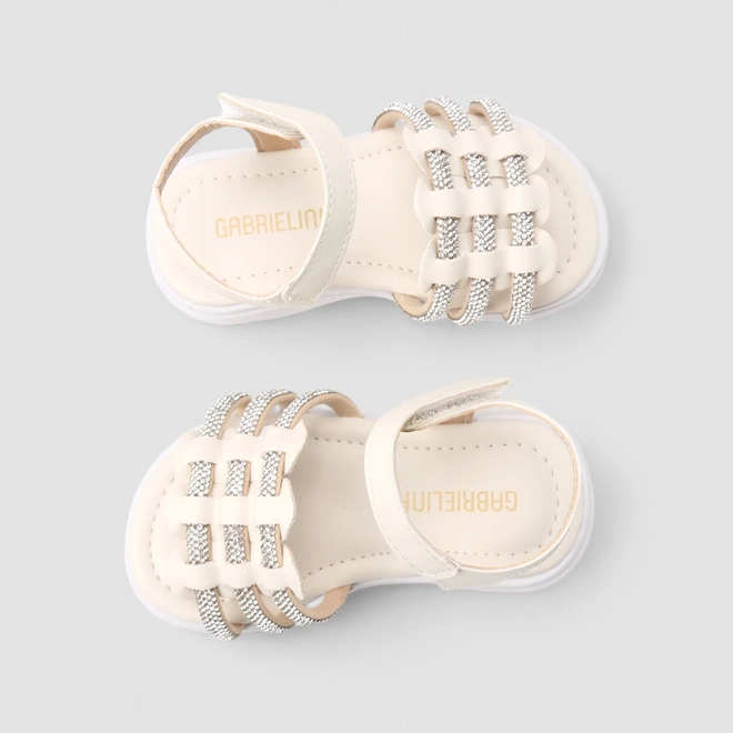 Sandália Infantil Gabrielinha Bebê Tira Tripla Strass Off-White