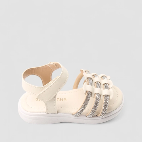 Sandália Infantil Gabrielinha Bebê Tira Tripla Strass Off-White