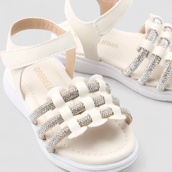 Sandália Infantil Gabrielinha Bebê Tira Tripla Strass Off-White