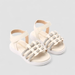 Sandália Infantil Gabrielinha Bebê Tira Tripla Strass Off-White