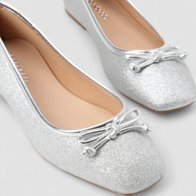 Sapatilha Feminina Gabriela Glitter Detalhe Laço Prata