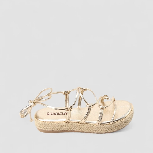 Sandália Gabriela Flatform Amarração Nó Metalizado Ouro