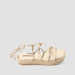 Sandália Gabriela Flatform Amarração Nó Metalizado Ouro