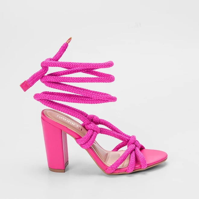 Sandália Gabriela Salto Grosso Amarração em Corda Rosa