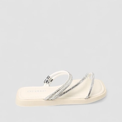 Tamanco Rasteiro Feminino Penélope Tiras Strass Off White