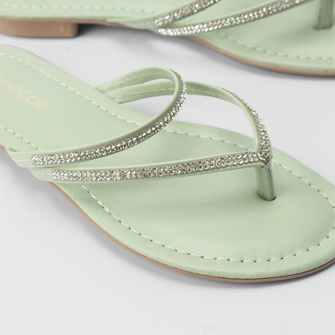 Rasteira Penélope Tiras Strass Verde