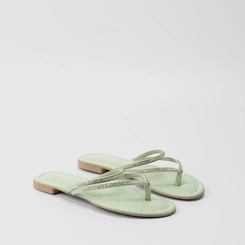 Rasteira Penélope Tiras Strass Verde