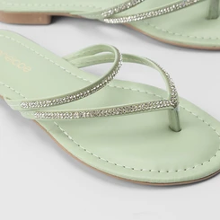 Rasteira Penélope Tiras Strass Verde