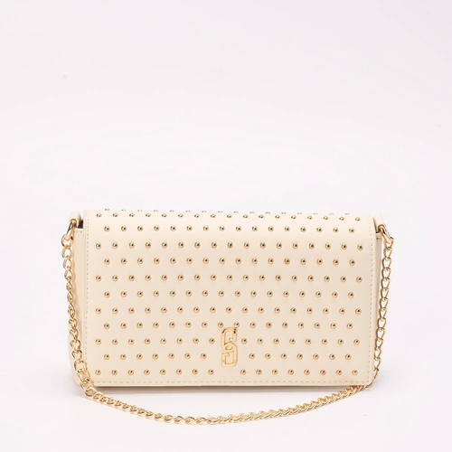 Bolsa Transversal Gabriela Média Alça Corrente Detalhe Rebite Off White