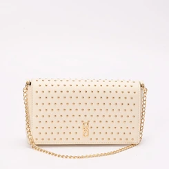 Bolsa Transversal Gabriela Média Alça Corrente Detalhe Rebite Off White