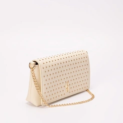 Bolsa Transversal Gabriela Média Alça Corrente Detalhe Rebite Off White