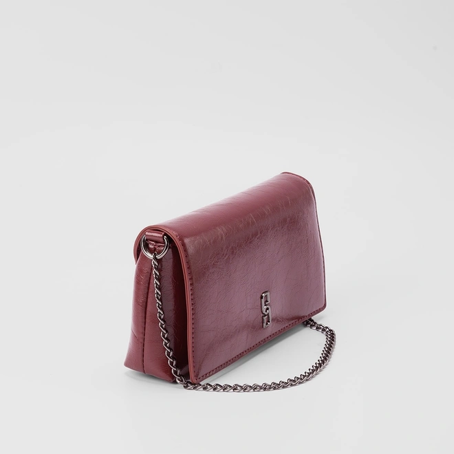 Bolsa Transversal Gabriela Média Transversal Alça Corrente & Nó Vinho