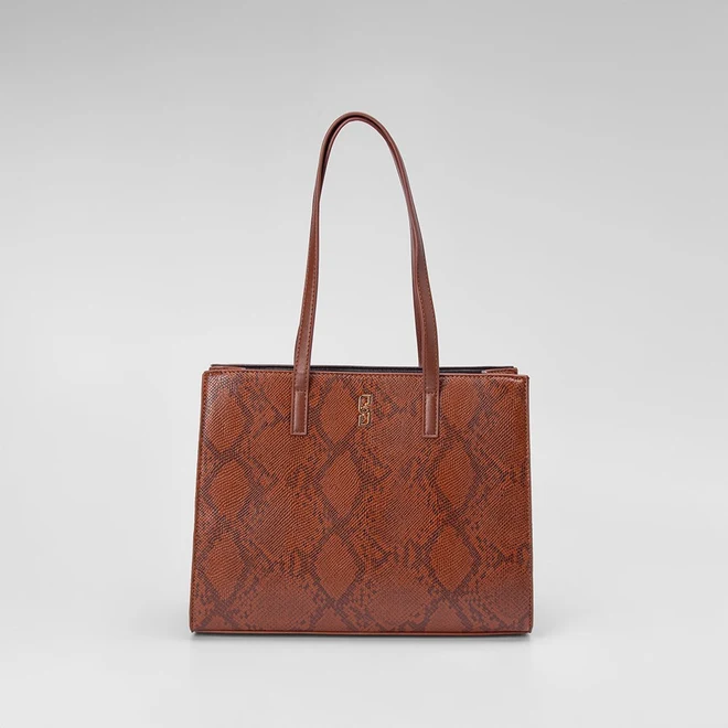 Bolsa Satchel Gabriela Texturizada Animal Print Caramelo