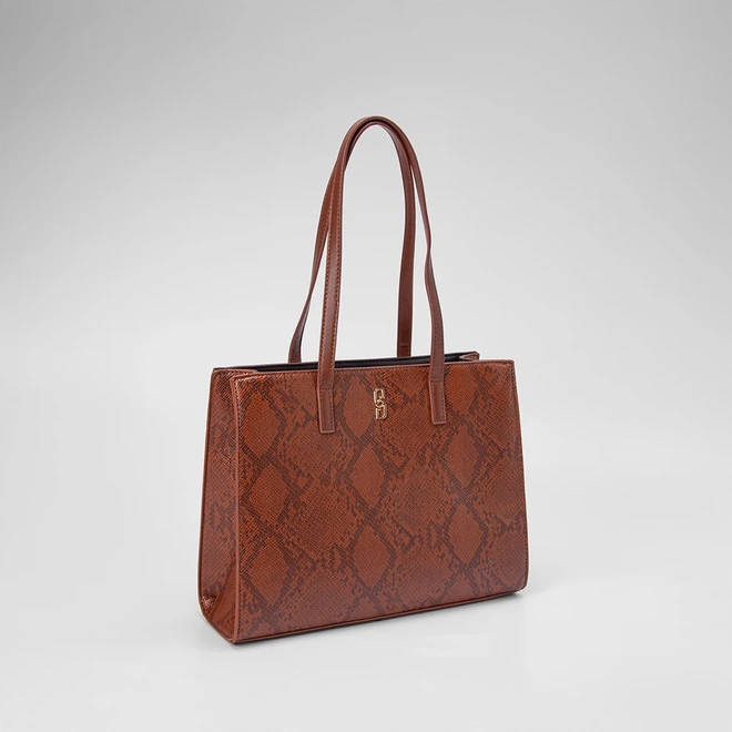 Bolsa Satchel Gabriela Texturizada Animal Print Caramelo