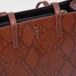 Bolsa Satchel Gabriela Texturizada Animal Print Caramelo