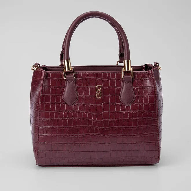Bolsa Satchel Gabriela Média Transversal Textura Croco Vinho