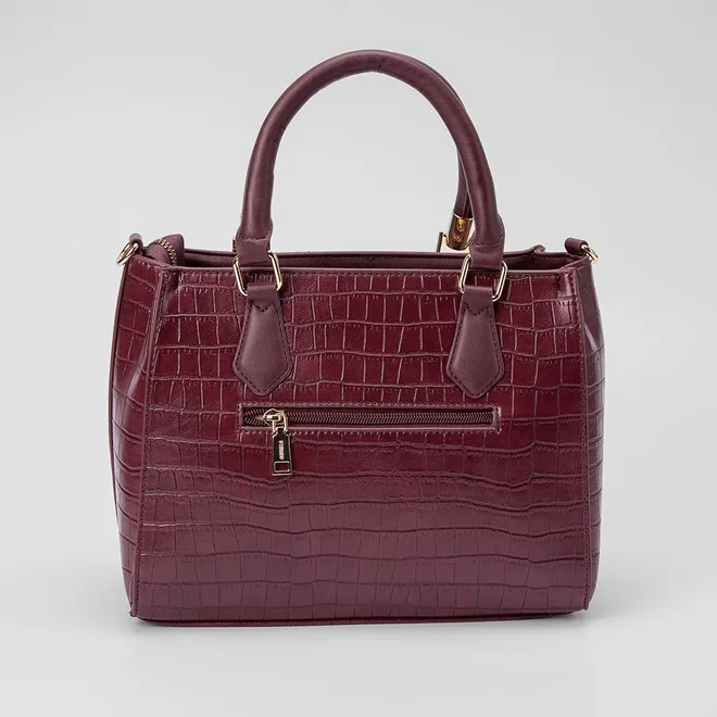 パパサル Bolsa Satchel Gabriela Média Transversal Textura Croco Vinho