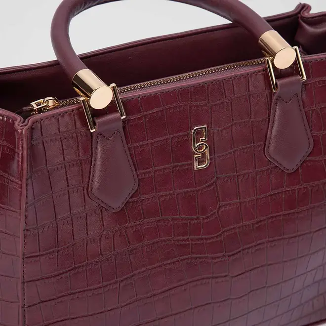 Bolsa Satchel Gabriela Média Transversal Textura Croco Vinho