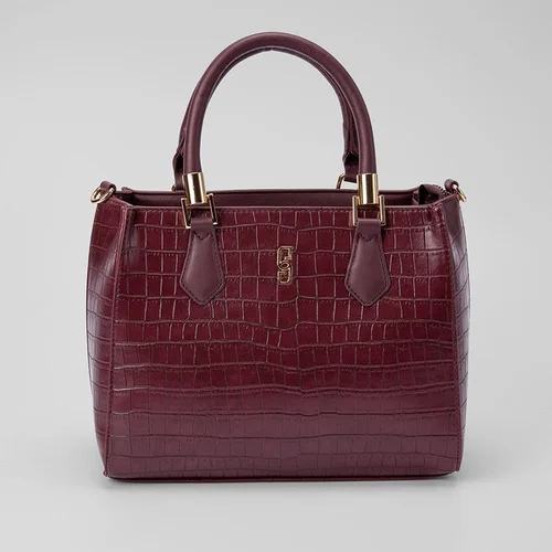 Bolsa Satchel Gabriela Média Transversal Textura Croco Vinho