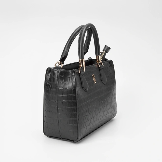 Bolsa Satchel Gabriela Croco Detalhe Alça Preto