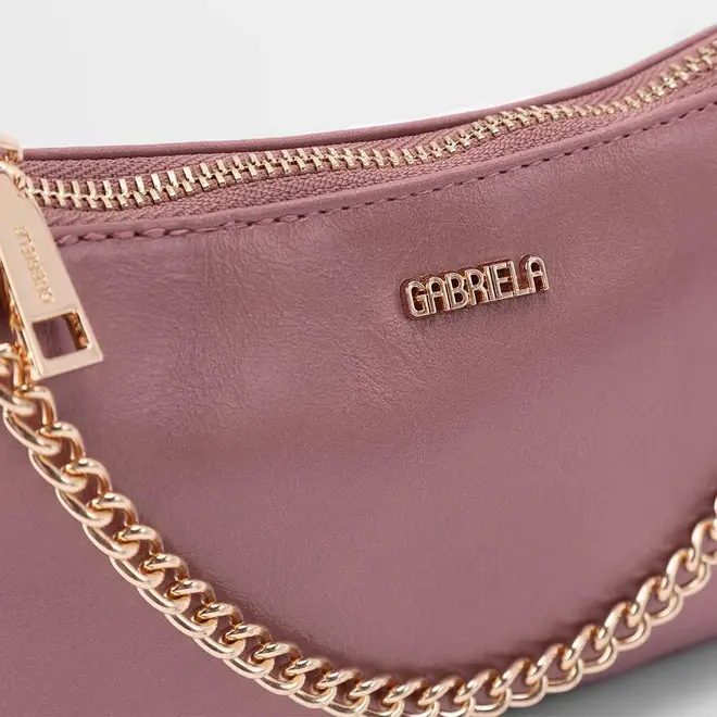 Bolsa Baguete Gabriela Pequena Detalhe Corrente Rosa