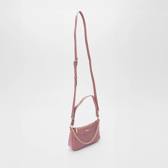 Bolsa Baguete Gabriela Pequena Detalhe Corrente Rosa