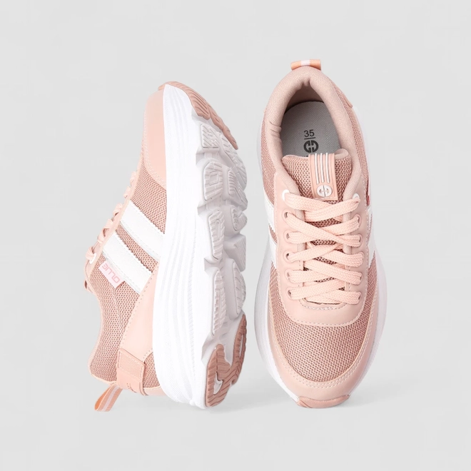 Tênis Ollie Originals Virtus Esportivo Feminino Recortes Listras Nude