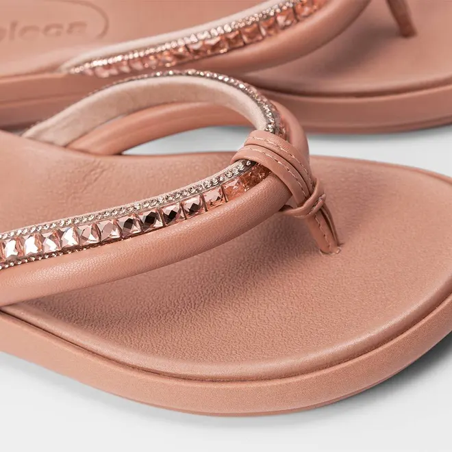 Chinelo Feminino Moleca Tiras Acolchoadas Pedraria Nude