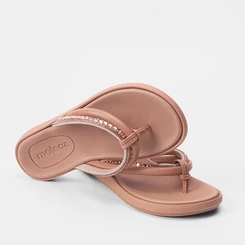 Chinelo Feminino Moleca Tiras Acolchoadas Pedraria Nude