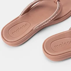 Chinelo Feminino Moleca Tiras Acolchoadas Pedraria Nude