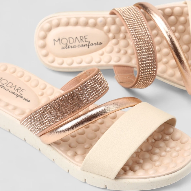 Rasteira Feminina Modare Ultraconforto Strass Metalizado Rosa