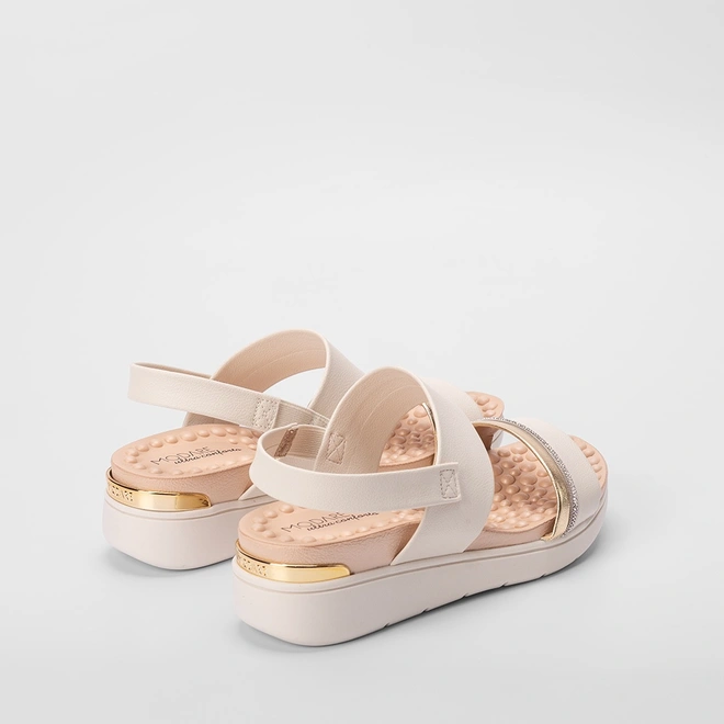 Sandália Anabela Modare Ultraconforto Strass Metalizado Off White