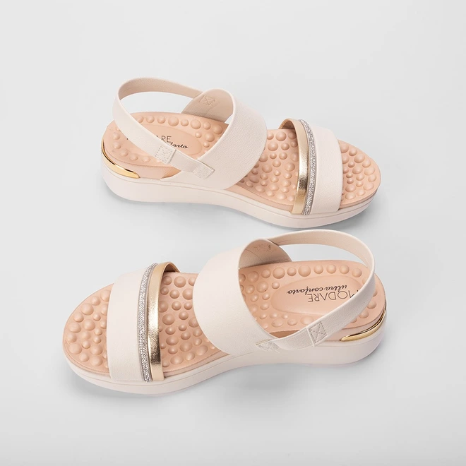 Sandália Anabela Modare Ultraconforto Strass Metalizado Off White
