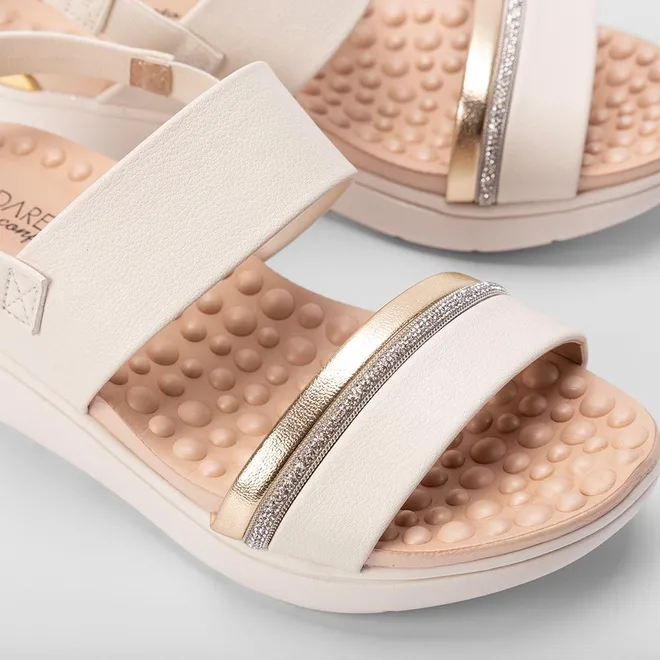 Sandália Anabela Modare Ultraconforto Strass Metalizado Off White