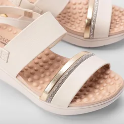 Sandália Anabela Modare Ultraconforto Strass Metalizado Off White
