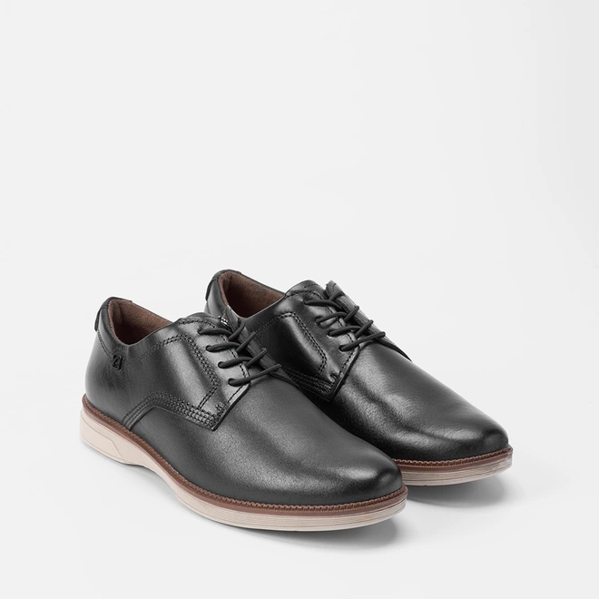 Sapato Casual Masculino Pegada Recortes Couro Preto