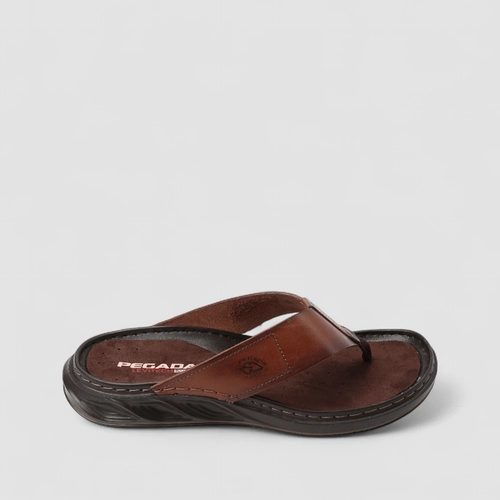 Chinelo Pegada Levitech Tiras Lisa Couro Marrom