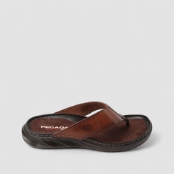 Chinelo Pegada Levitech Tiras Lisa Couro Marrom