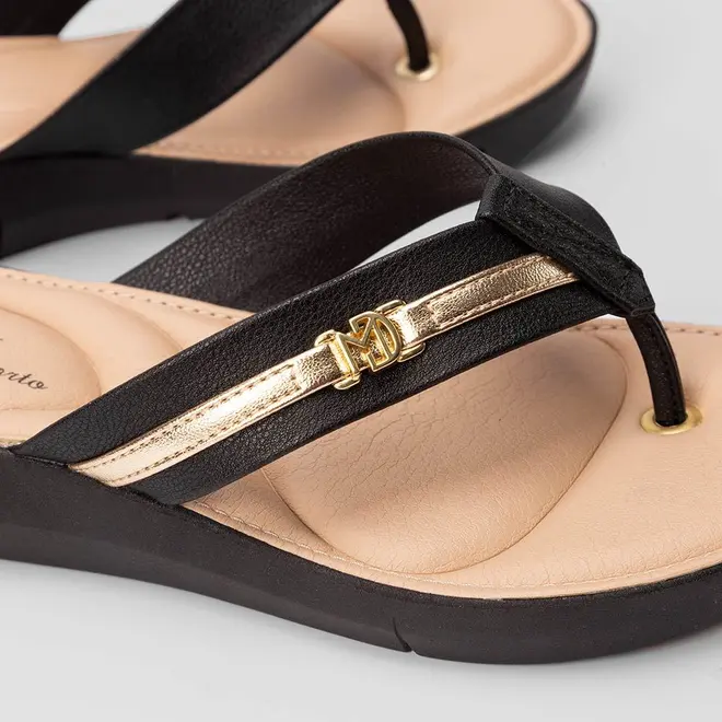 Tamanco Modare Ultraconforto Anabela Detalhe Dourado Preto